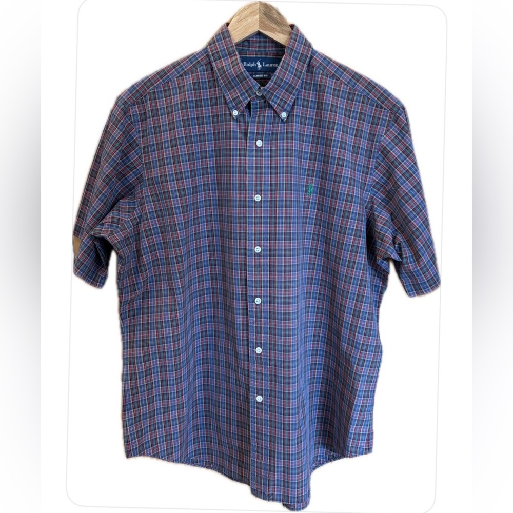 Ralph Lauren Classic Fit Pony Logo Plaid Short-Sleeve Button-Down Shirt L